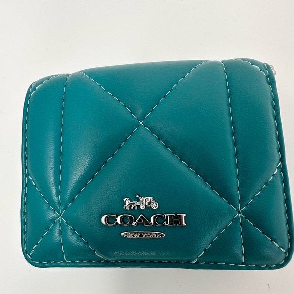 Authentic Coach Quilted Puffy Diamond Mini Wallet in Teal, With Chain Handle - Picture 1 of 7